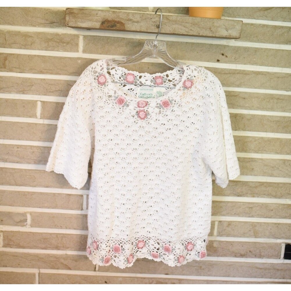 Vintage Colleens Collectibles Crochet Sweater Top Large Knitted By Hand Cottage